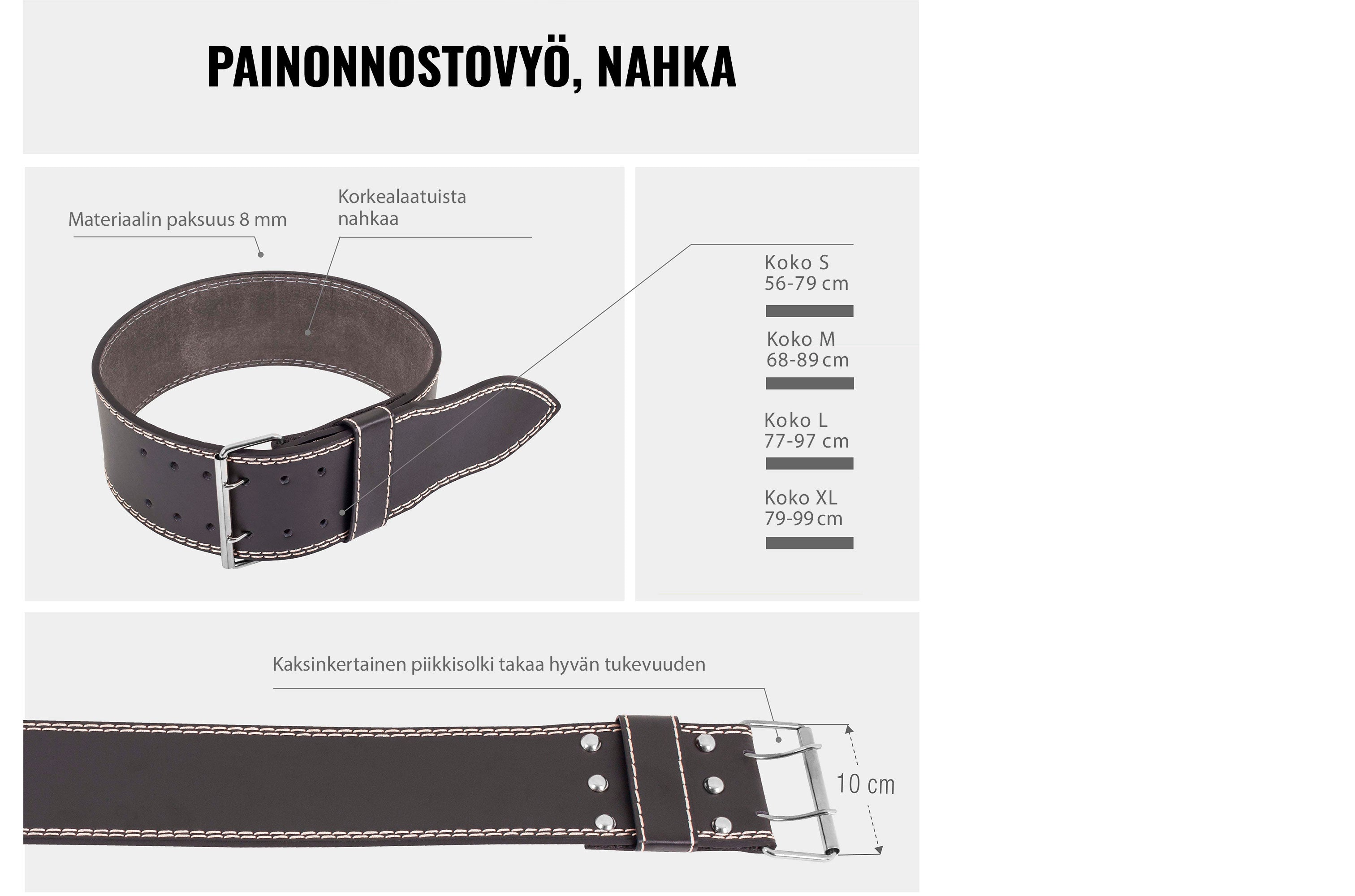 Nahkainen voimanostovyö M 10 x 68–89 cm