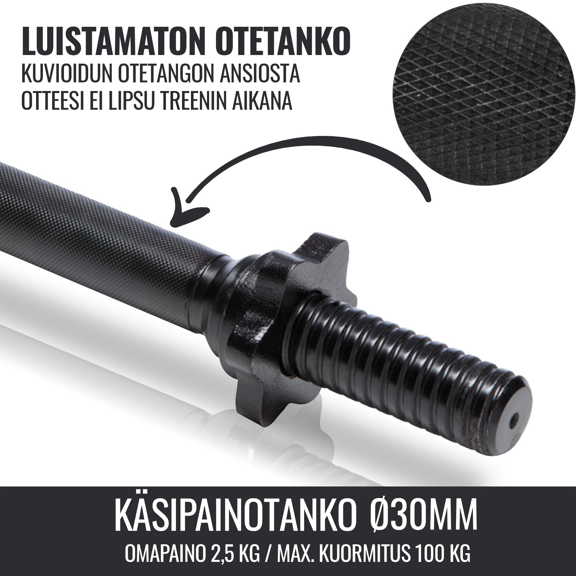 Käsipainotangot kierrelukoilla 30 mm, 35 cm, 2 kpl