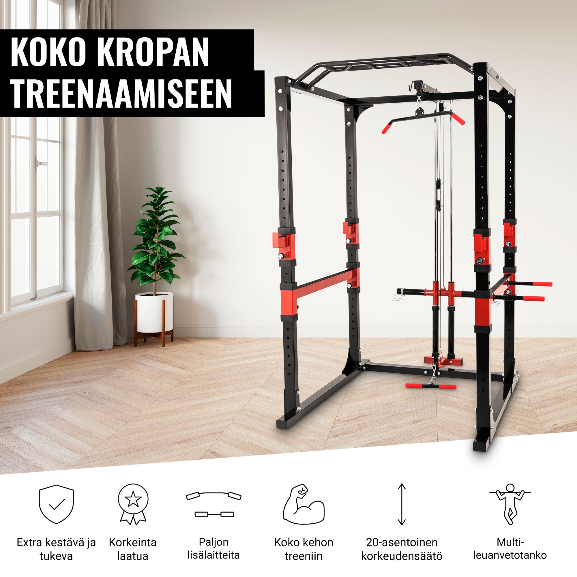 Power Rack kyykkyhäkki ala- ja ylätaljalla