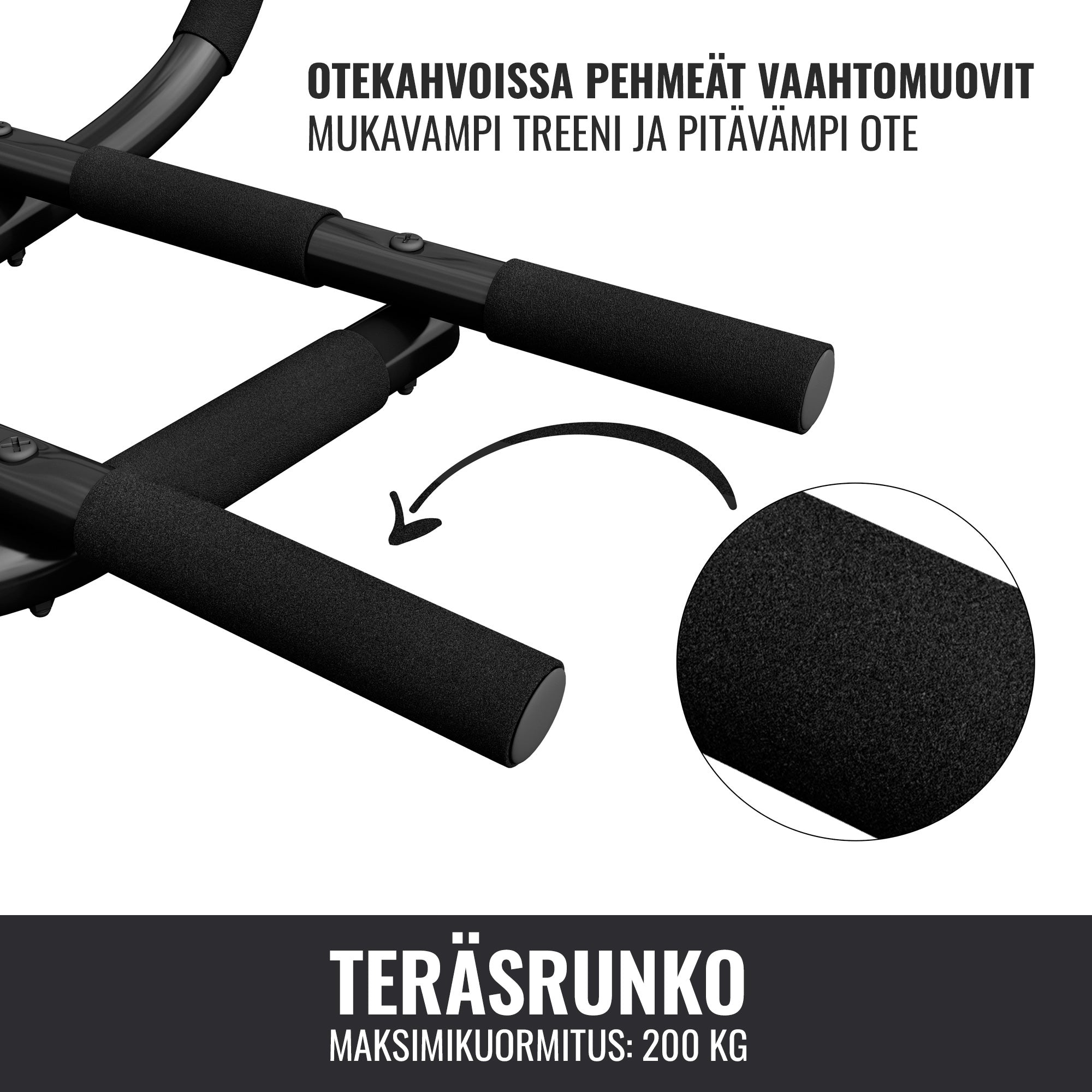 5-In-1 leuanvetotanko oveen pehmustetuilla kahvoilla