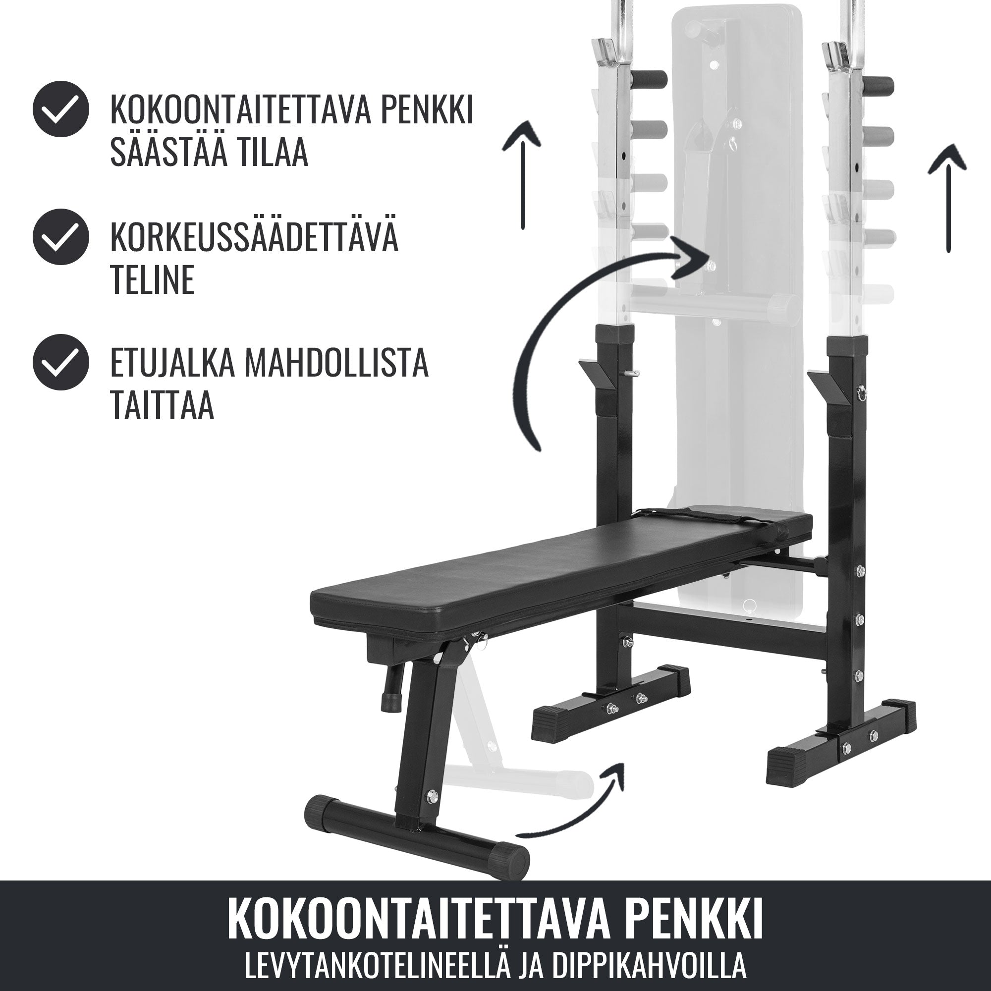 Säädettävä punnerruspenkki dippikahvoilla, musta