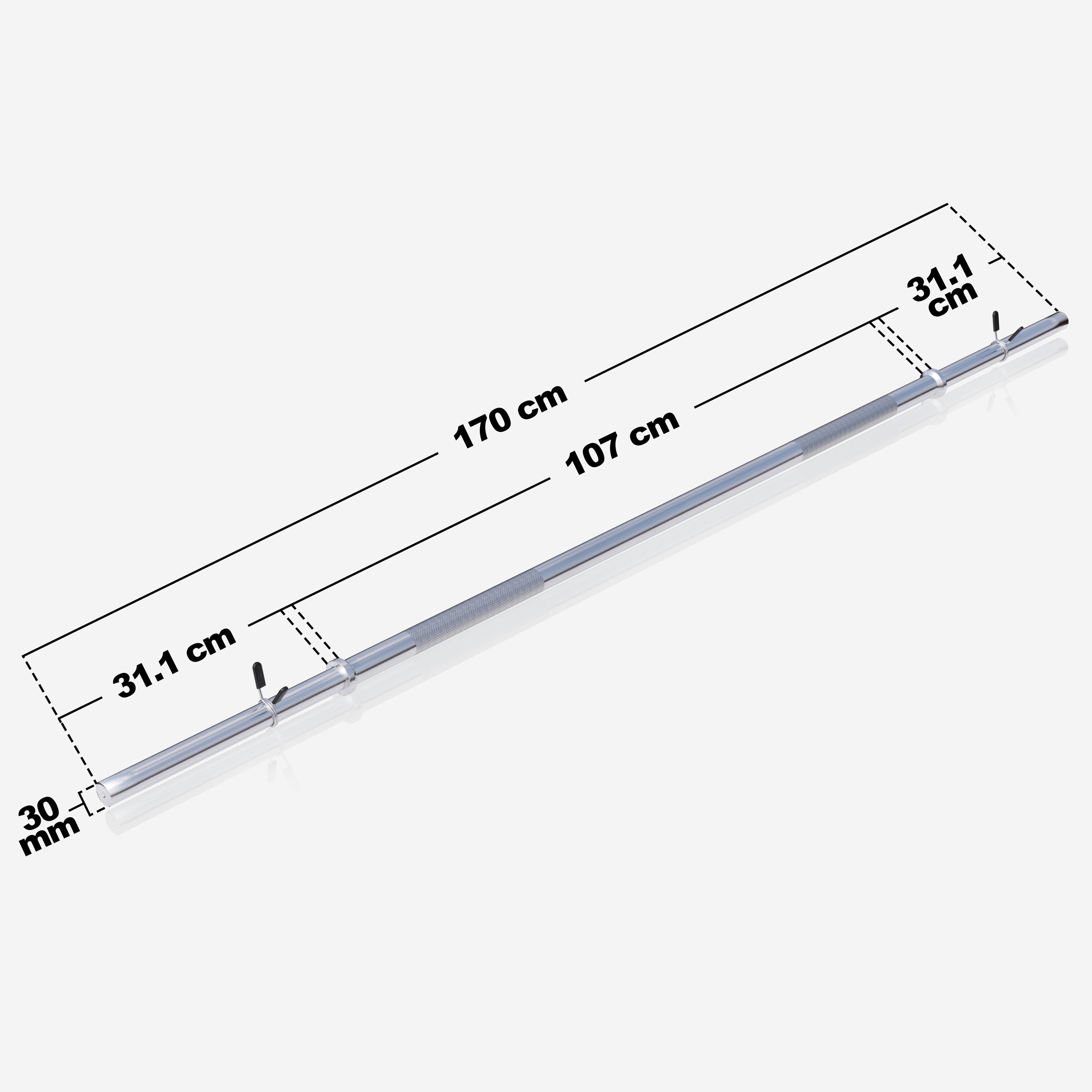 10 kg Suora levytanko 170 cm, jousilukoilla, 30 mm
