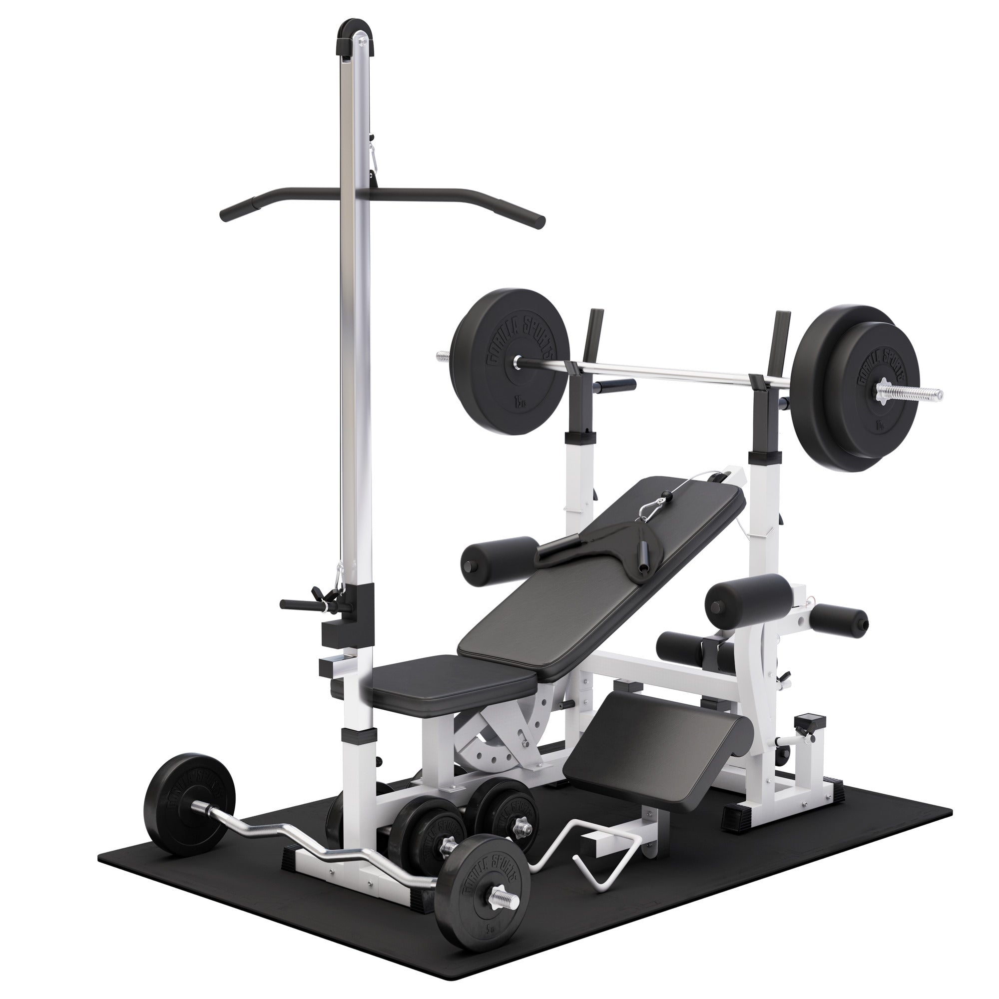 Painonnostopenkki ylätaljalla + 100 kg levytankosarja ja suojamatto