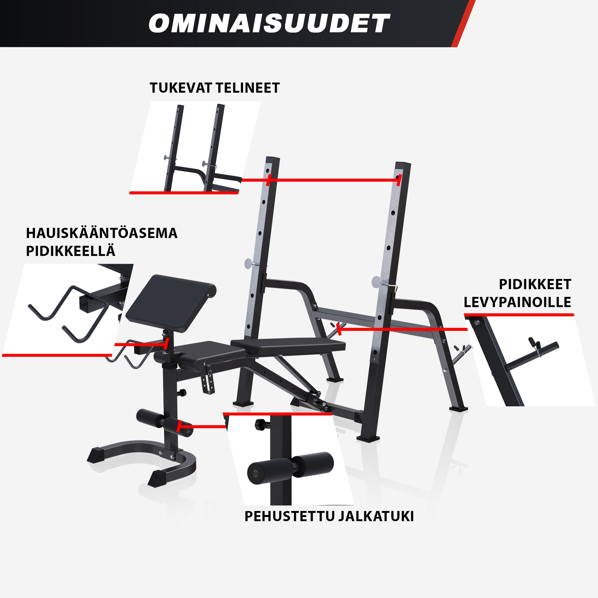 Säädettävä 5-in-1 treenipenkki, valkoinen
